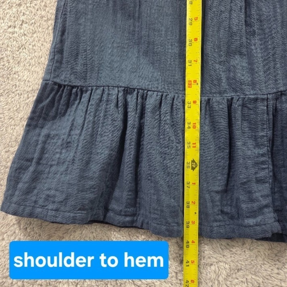 PACT Organic Cotton Coastal Double Gauze Tiered Dress XL Navy Blue Pockets Boho - Picture 10 of 12